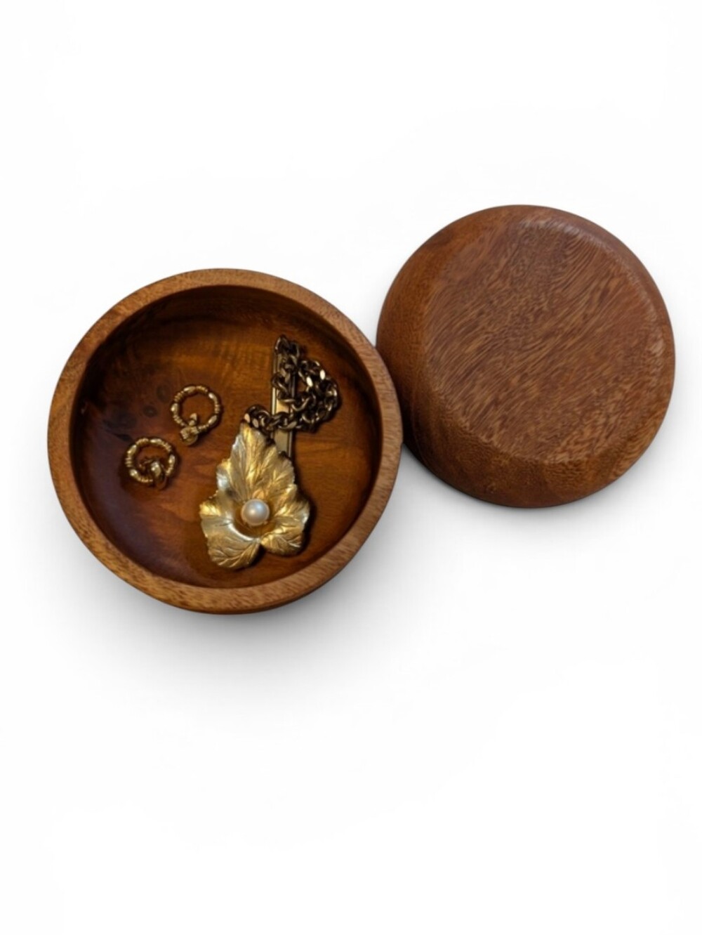 VINTAGE Acacia Lidded Round Box Balikbayan Wooden Jewelry Bowl
